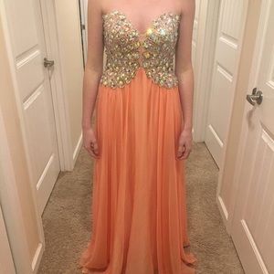 Strapless peach prom/pageant gown